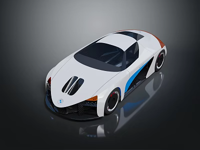 White Sports Car With Streamlined Design Blue Stripes And Sleek Modern Body 3d model
