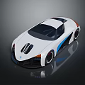 White Sports Car With Streamlined Design Blue Stripes And Sleek Modern Body