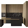 Modern Kitchen Interior Design With Wooden Cabinets Black Marble Countertop And Oven