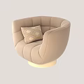 Beige Single Sofa With Rounded Design Stitched Details And Patterned Cushion 3d model