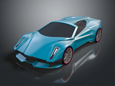 Blue Modern Sports Car With Sleek Body Unique Front Face And Red Rim Wheels 3d model