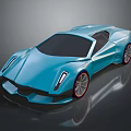 Blue Modern Sports Car With Sleek Body Unique Front Face And Red Rim Wheels