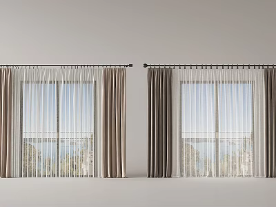 Modern Window Curtains With Double Layer Design And Neutral Tones 3d model