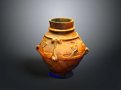 Ancient Terracotta Vase With Intricate Sculptural Carvings And Ornate Designs 3d model