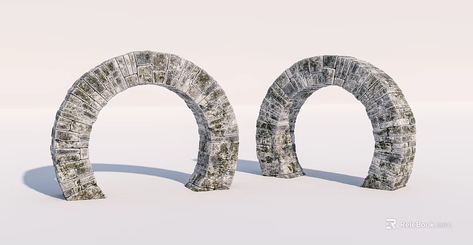 Two Stone Archways with Textured Masonry and Rustic Architectural Elements 3d model 