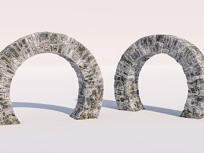 Two Stone Archways with Textured Masonry and Rustic Architectural Elements 3d model