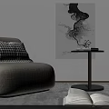 Modern Grey Single-seater Sofa With Houndstooth Pillow Knitted Texture Side Table And Open Book 3d model