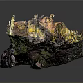 Natural Cave Structure With Colorful Rock Surfaces Green Yellow Purple And Mossy Entrances