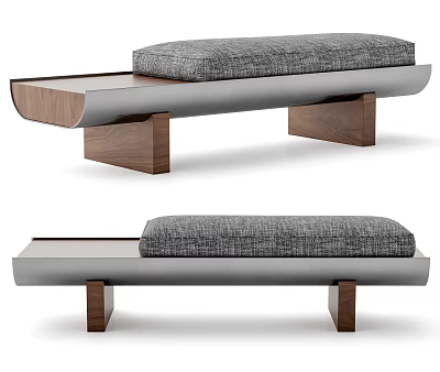 Modern Minimalist Bench With Gray Cushioned Seat Sturdy Silver Frame And Wooden Legs 3d model