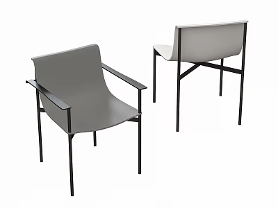 Modern Dining Chairs with Gray Seats and Black Metal Armrest Frames 3d model