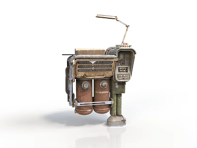 Vintage Industrial Mechanical Structure With Metal Pipes Grill Control Panel And Lamp 3d model