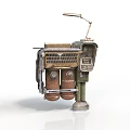 Vintage Industrial Mechanical Structure With Metal Pipes Grill Control Panel And Lamp