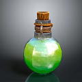 Green Bulbous Potion Bottle With Cracked Glass Texture Wooden Cork And Rope Binding