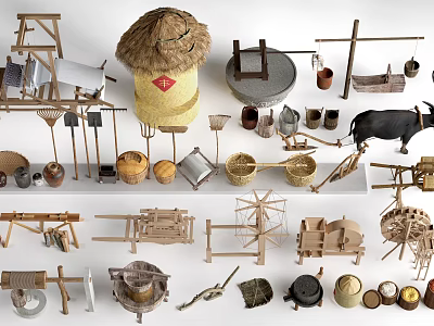 Traditional Handmade Garden Ornaments With Wooden Straw Clay Decorative Pieces and Farmhouse Elements 3d model