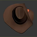 Stylized 3D Game Movie Character Wearing Brown Hat Red Glasses Brown Coat And Blue Shirt