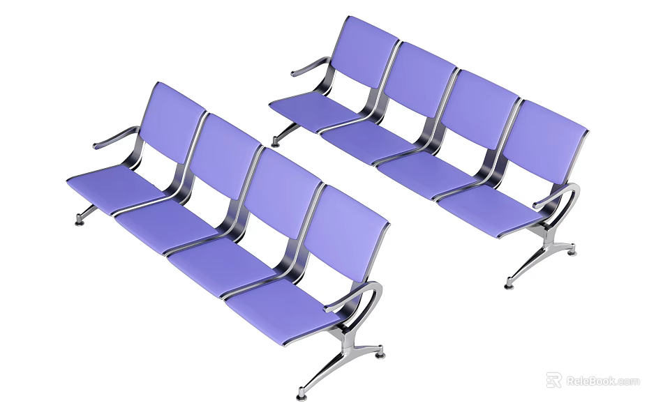 Blue Public Seating With Metal Frame And Connected Chairs For Public Areas 3d model 