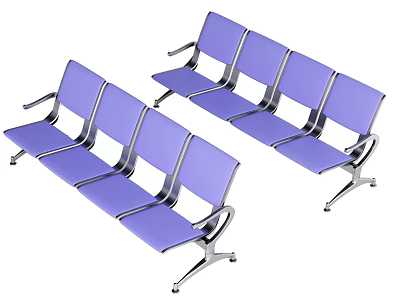 Blue Public Seating With Metal Frame And Connected Chairs For Public Areas 3d model