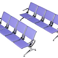 Blue Public Seating With Metal Frame And Connected Chairs For Public Areas