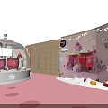 Nestle Xu Fuji Brand Pastry Items Display Dome With Pink Interior And Decorations