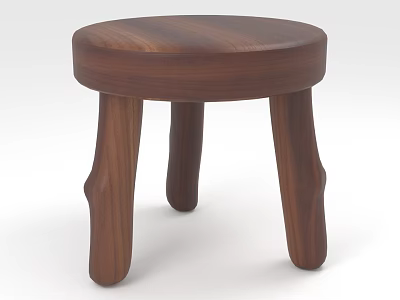 Solid Wood Round Seat Stool With Four Natural Legs In Dark Brown 3d model