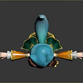 3D Character With Blue Cat Ears Teal Hair Orange Green Outfit Pouch And Outstretched Arms