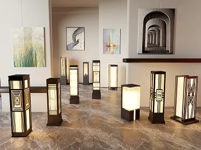 Various Modern Design Outdoor Lights With Decorative Patterns And Illuminated Lampshades 3d model