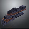 Modern 3D Model Train With Orange And Blue Exterior And Multiple Wheels 3d model