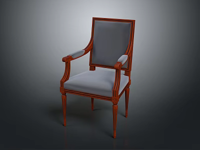 Elegant Wooden Frame Chair With Gray Cushion And Armrests For Home Living 3d model