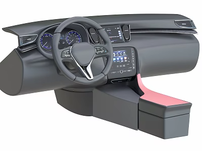 Modern Car Interior With Steering Wheel Dashboard Screen And Pink Gear Shift Area 3d model
