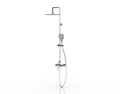 Modern Chrome Shower System With Rainfall Head Handheld Sprayer And Control Knob 3d model