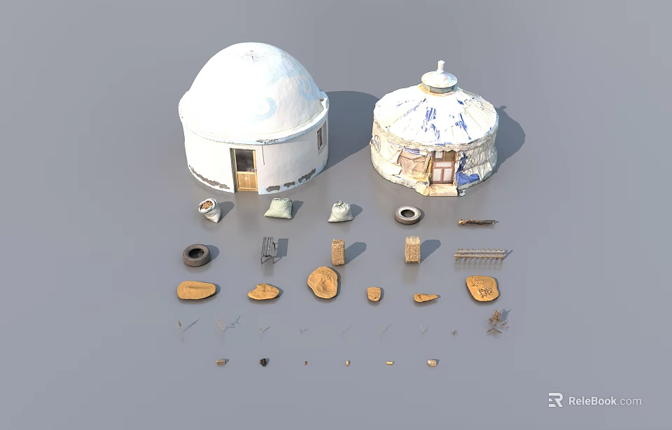 Traditional Public Yurts Featuring Cultural Accessories and Handcrafted Decor Items 3d model 