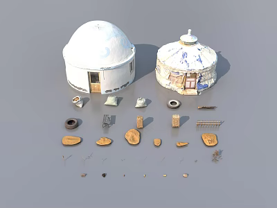 Traditional Public Yurts Featuring Cultural Accessories and Handcrafted Decor Items 3d model
