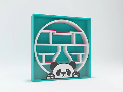 Elegant Modern Chinese Display Shelf With Circular Frame And Panda Design 3d model