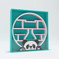 Elegant Modern Chinese Display Shelf With Circular Frame And Panda Design