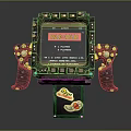 Retro Entertainment Appliance Game Controller Featuring Joysticks Screen Displaying READY And Decorative Stickers