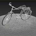 Vintage Green Bicycle With Steel Frame Brown Leather Seat On Brick Pavement