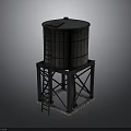 Traditional Round Water Tower Architecture With Metal Support Frame Roof And External Ladder Design