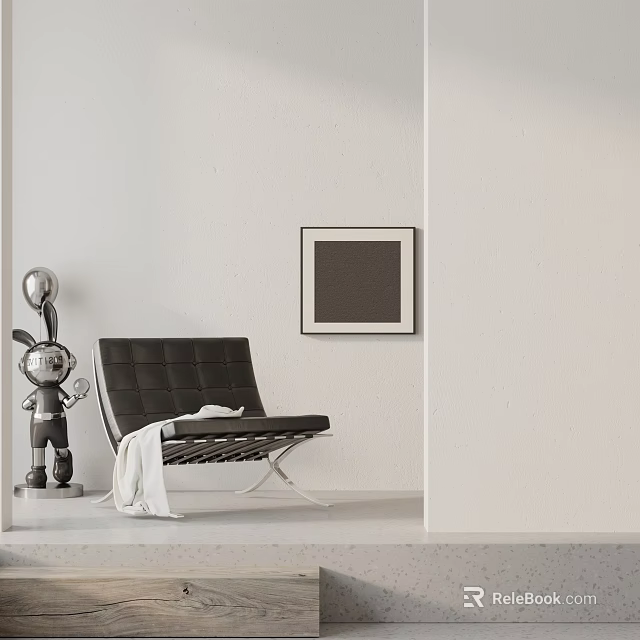Modern Black Leather Leisure Chair With Grid Stitching And White Fabric By Silver Sculpture 3d model 