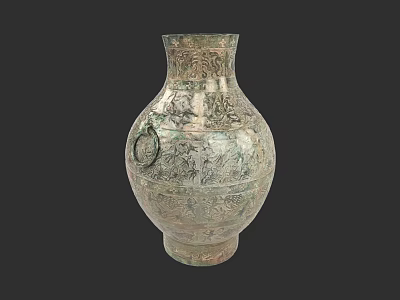 Traditional Ceramic Vase With Intricate Carved Patterns And Loop Handles 3d model