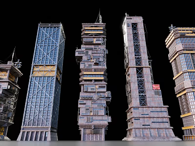 Modern Urban Building Complex With Tall Skyscrapers And Unique Architectural Design 3d model