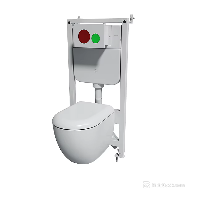 White Wall Mounted Toilet With Red Green Indicator Lights And Control Panel 3d model 