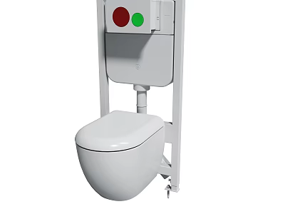 White Wall Mounted Toilet With Red Green Indicator Lights And Control Panel 3d model