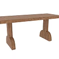 Natural Wooden Dining Table With Sturdy Legs And Smooth Rectangular Top Design 3d model