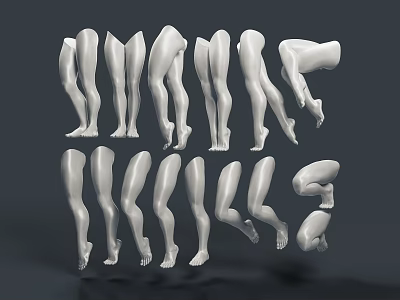 White Model 3D Figure Sculptures Showcasing Various Leg And Torso Poses 3d model