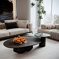 Modern Minimalist Bright Living And Dining Room Interior Design With Comfortable Sofas And Art Decorations