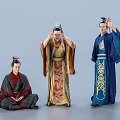 Three Men in Traditional Historical Costumes with Various Poses and Ornate Details