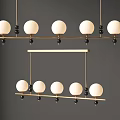 Elegant Chandeliers With Golden Rods White Globe Shades And Black Decorative Balls