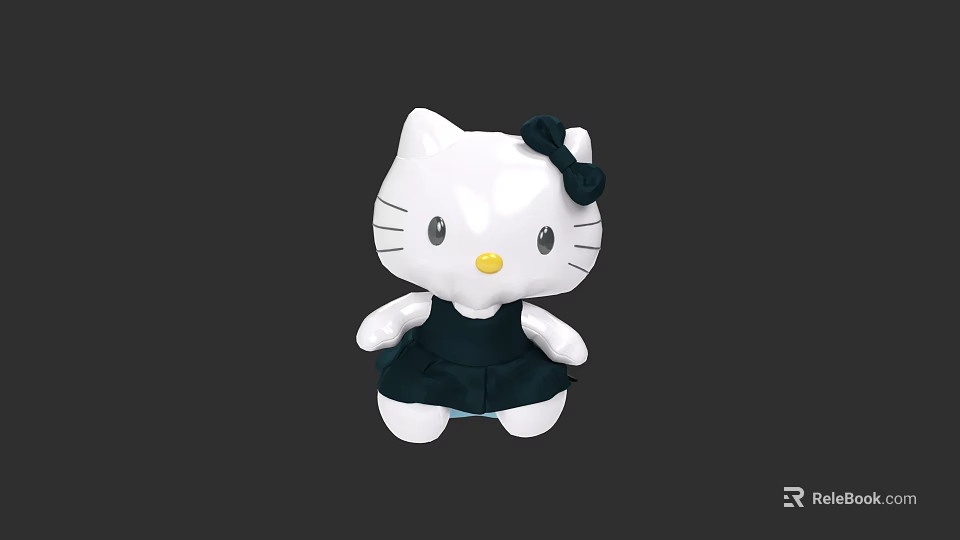 Adorable Hello Kitty Doll With White Body Black Bow Black Dress Yellow Nose And Whiskers 3d model 
