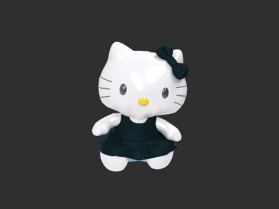 Adorable Hello Kitty Doll With White Body Black Bow Black Dress Yellow Nose And Whiskers 3d model