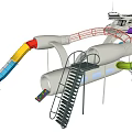 Outdoor Amusement Playground Equipment With Multi Colored Slides Tube Structure Stairs And Netting